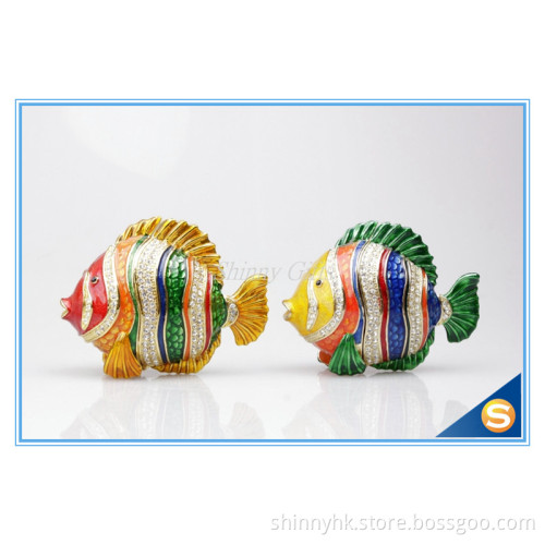 Newly Alloy metal colorful fish shape small metal enamel trinket box wholesale jeweled trinket boxes